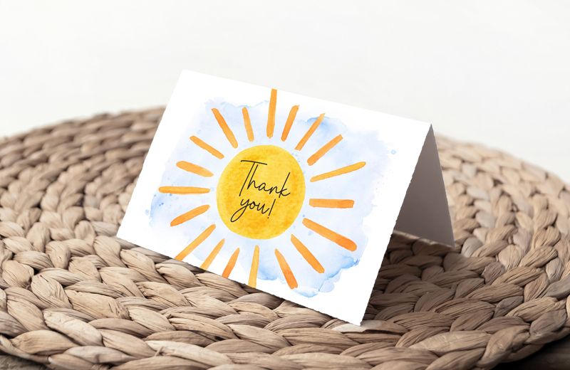 Boho Watercolor Little Sunshine Thank You Notes - Boy Birthday - First Trip Around the Sun - Boy Baby Shower (20 printed notes)