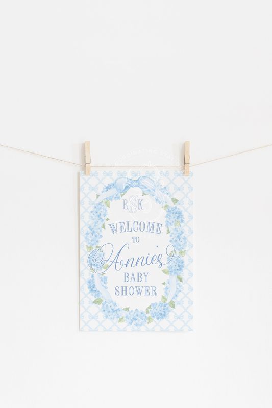 Boy Baby Shower Welcome Sign Printed - Hydrangea and Bows - Grandmillenial Baby Shower Signage - Printed 18x24" Poster - Welcome Poster (18x24")