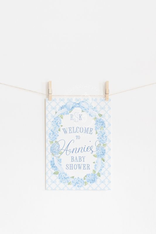 Boy Baby Shower Welcome Sign Printed - Hydrangea and Bows - Grandmillenial Baby Shower Signage - Printed 18x24" Poster - Welcome Poster (18x24")
