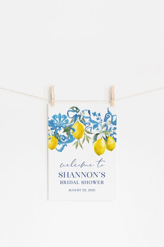 Lemon and Blue Tile Bridal Shower Welcome Sign - Italian Bridal Shower