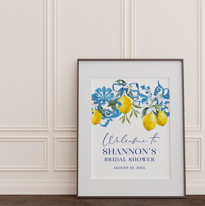Lemon and Blue Tile Bridal Shower Welcome Sign - Italian Bridal Shower
