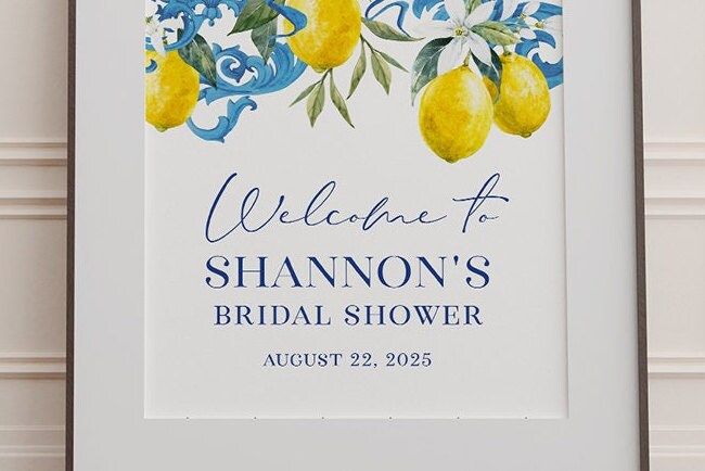 Lemon and Blue Tile Bridal Shower Welcome Sign - Italian Bridal Shower