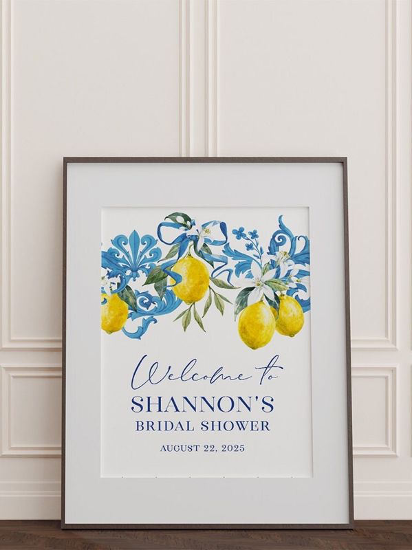 Lemon and Blue Tile Bridal Shower Welcome Sign - Italian Bridal Shower