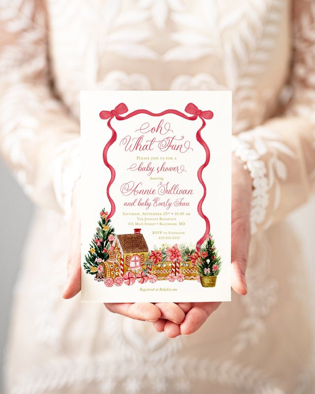 Christmas Baby Shower Invitations - Winter Baby Sprinkle - Gingerbread Invitations - Sip and See - Baby Girl - Baby Blessing - Baby Boy (10 printed invitations | Plain White Envelopes)