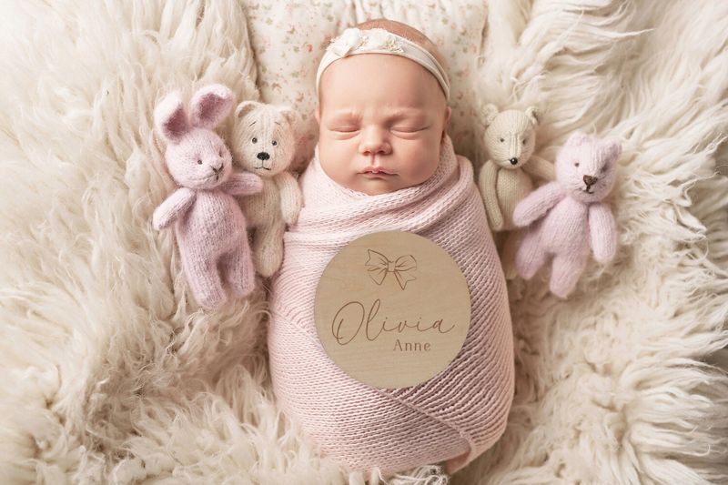 Bow Baby Girl Name Sign - Wood Baby Name Announcement Bow Knot Ribbon - Girl Birth Announcement - Hospital Name Sign - Statement Bow (4")