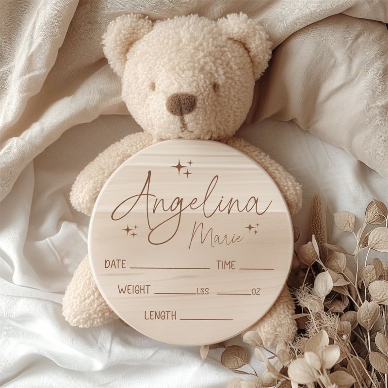 Personalized Baby Name and Stats Sign for Hospital, Baby Announcement Sign with Twinkling Stars, Birth Announcement, Newborn name wood sign (4")