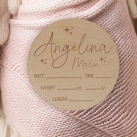 Personalized Baby Name and Stats Sign for Hospital, Baby Announcement Sign with Twinkling Stars, Birth Announcement, Newborn name wood sign (4")