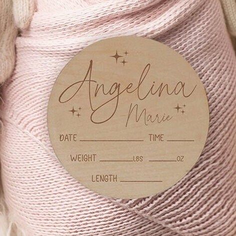 Personalized Baby Name and Stats Sign for Hospital, Baby Announcement Sign with Twinkling Stars, Birth Announcement, Newborn name wood sign (4")