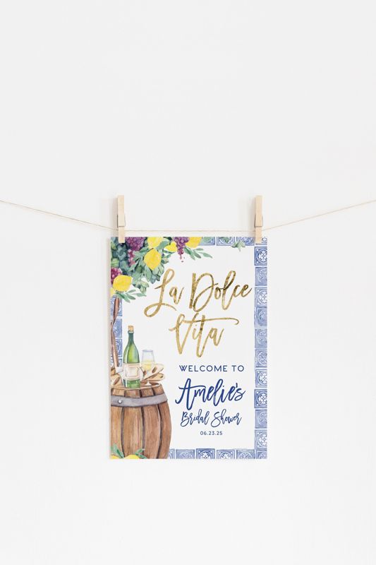La Dolce Vita Printable Bridal Shower Welcome Sign File - 18x24" Sign - Wine Tasting Bridal Shower - Italian Welcome