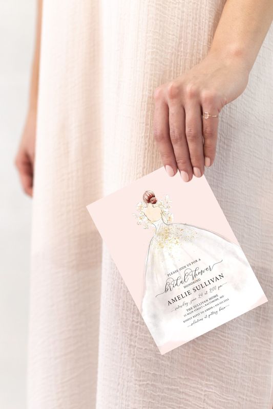 Red Hair Bride in a Dress Bridal Shower Invitation (10 printed invitations | Plain White Envelopes)