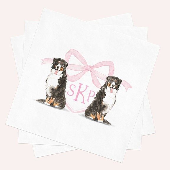 Bernese Mountain Dog Printed Napkins for Baby Shower - Custom Crest Paper Napkin - Personalized Monogram Cocktail Napkins for Parties (100 Printed Napkins)
