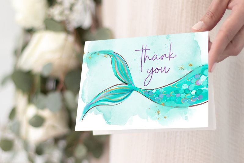 Under the Sea Mermaid Thank You Notes (20 printed notes)