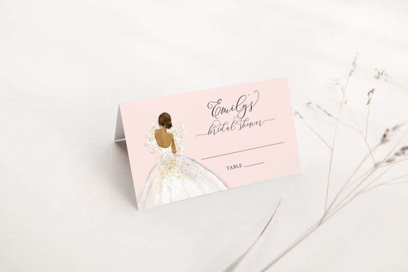 Blush African Amerian Bride in a Gown Escort Cards - Place Cards (20 escort cards)