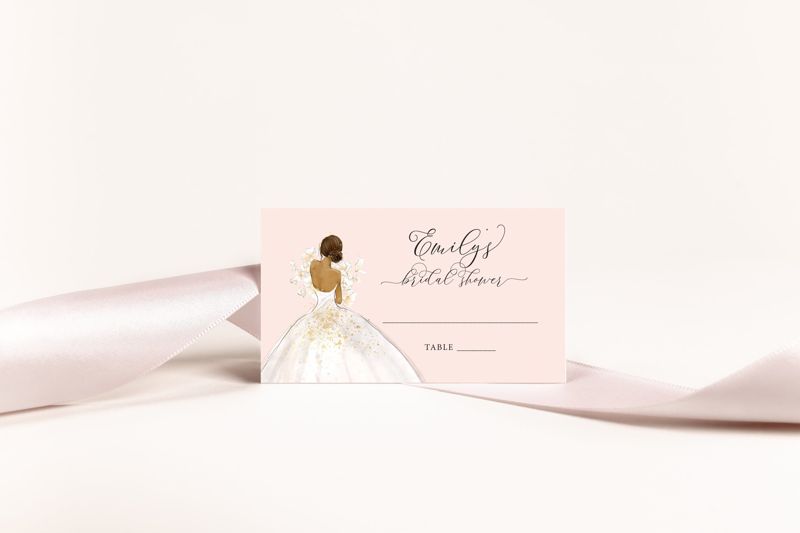 Blush African Amerian Bride in a Gown Escort Cards - Place Cards (20 escort cards)