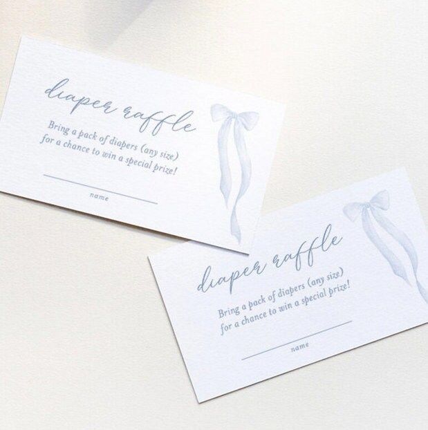 Boy Baby Shower Diaper Raffle ticket Insert Cards Printed with Watercolor Blue Bow - Baby Boy Sprinkle - Blue Bow Insert Card (20 printed cards)