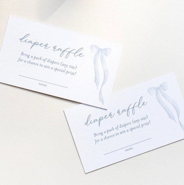 Boy Baby Shower Diaper Raffle ticket Insert Cards Printed with Watercolor Blue Bow - Baby Boy Sprinkle - Blue Bow Insert Card (20 printed cards)