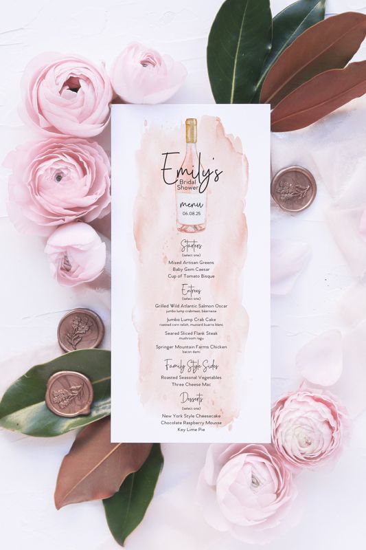 Printed Menu Cards - Bridal Shower Menu - Birthday Party Menu - Champagne Brunch - Bridesmaid Luncheon - Brunch and Bubbly (JPG one per page)
