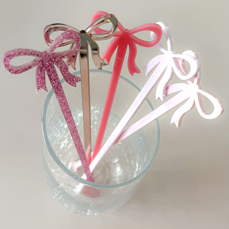 Fancy Pink Bow Drink stirrers bridal shower, birthday party bow cocktail stirrers, bow stir sticks, swizzle stick, preppy baby shower (Blush Pink, Set of 5 stirrers)