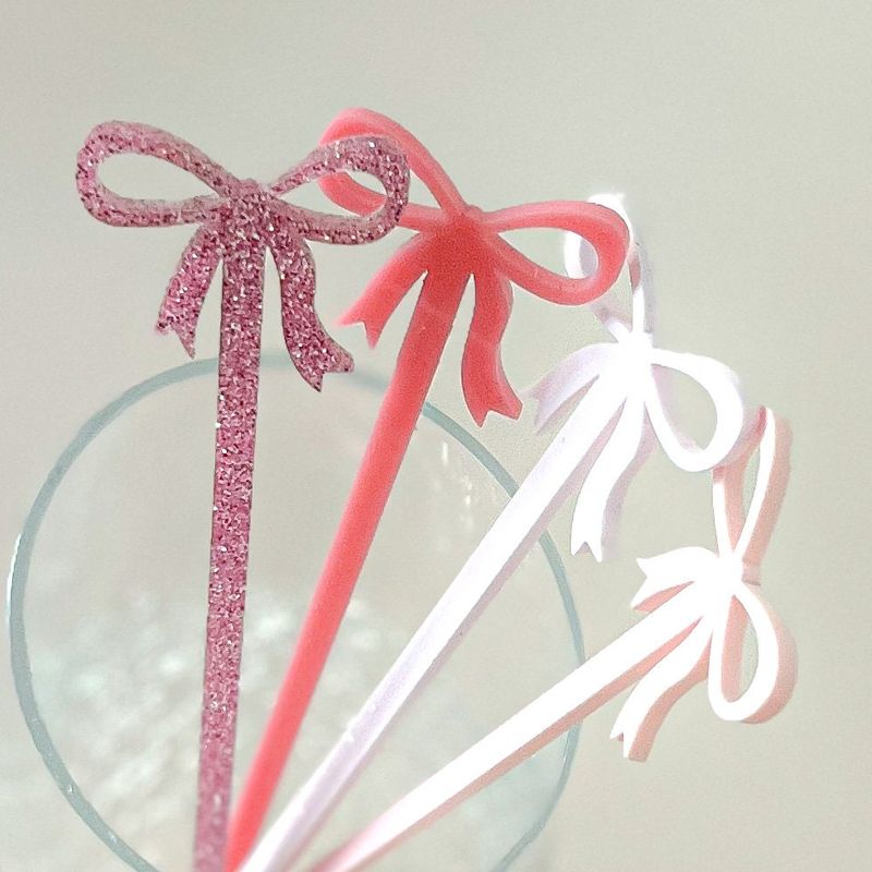 Fancy Pink Bow Drink stirrers bridal shower, birthday party bow cocktail stirrers, bow stir sticks, swizzle stick, preppy baby shower (Blush Pink, Set of 5 stirrers)