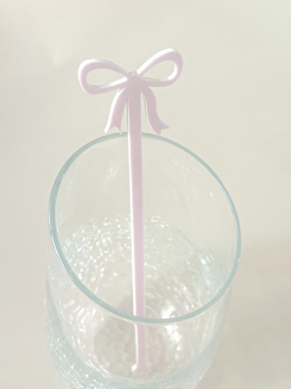 Fancy Pink Bow Drink stirrers bridal shower, birthday party bow cocktail stirrers, bow stir sticks, swizzle stick, preppy baby shower (Blush Pink, Set of 5 stirrers)
