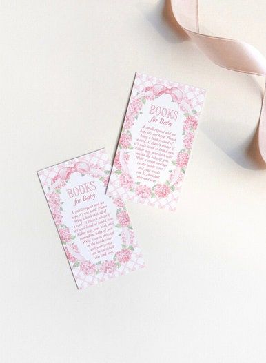 Baby Shower Books for Baby Insert Cards - Girl Baby Shower - Bring a book instead of a card - Printed - Pink Hydrangea Grandmillenial (20 printed cards)