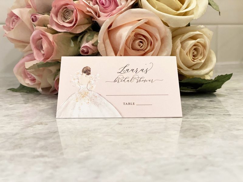 Blush Brunette Bride in a Gown Escort Cards - Place Cards (20 escort cards)