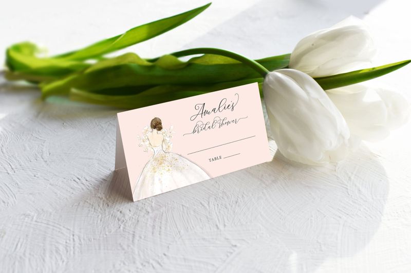 Blush Brunette Bride in a Gown Escort Cards - Place Cards (20 escort cards)