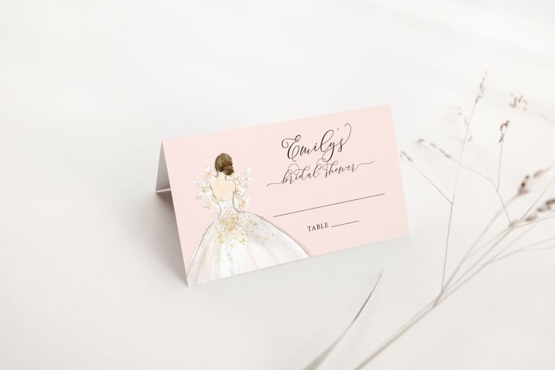 Blush Brunette Bride in a Gown Escort Cards - Place Cards (20 escort cards)