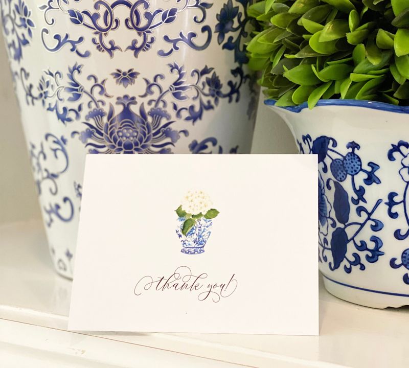 Hydrangea Chinoiserie Ginger Jar Thank You Notes (20 printed notes)