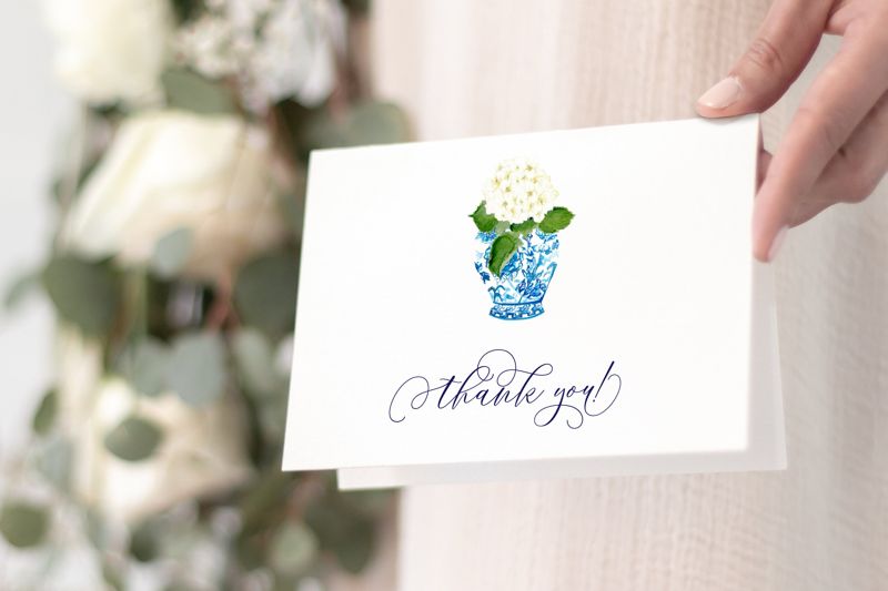 Hydrangea Chinoiserie Ginger Jar Thank You Notes (20 printed notes)