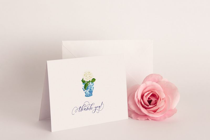 Hydrangea Chinoiserie Ginger Jar Thank You Notes (20 printed notes)