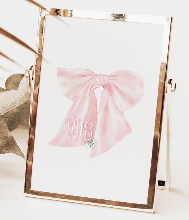 Monogram Pink Bow Wall Art for Nursery - Printed Fancy Pink Bow Monogram - college dorm Room Decor - Baby Girl Grandmillenial Girls Room (5x7 | Landscape)