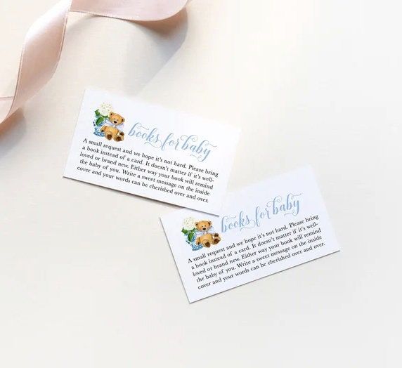 Chinoiserie Teddy Bear - Printed Baby Shower Book Request Insert Cards - Boy Baby Shower - Ginger Jar - Bring a Book (20 printed cards)