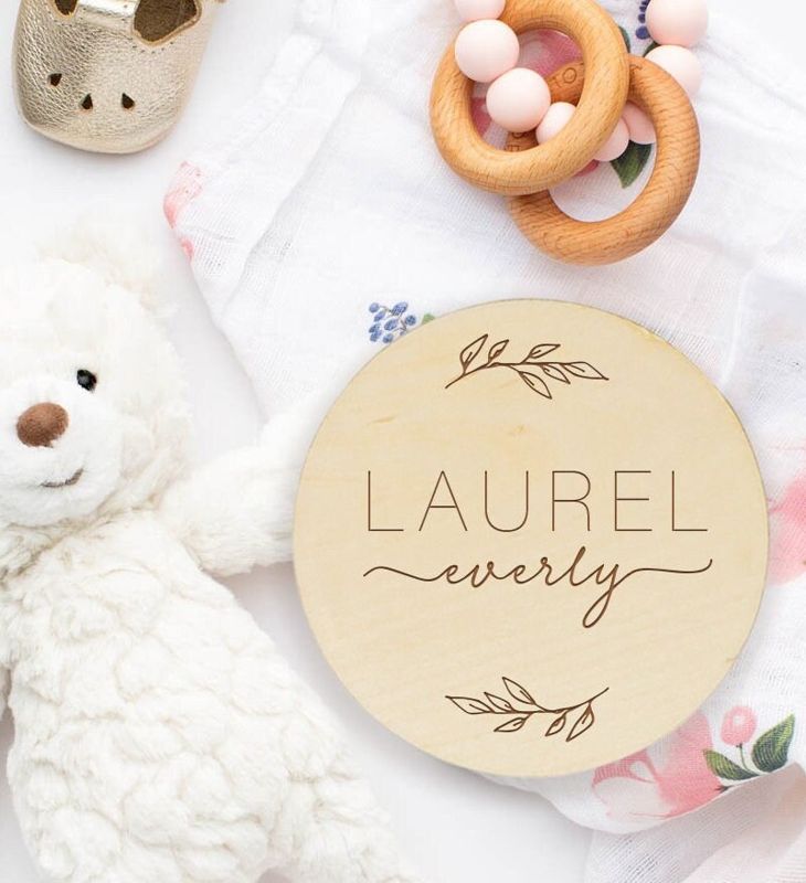 newborn name wood sign laurel, newborn photo prop, baby name announcement, wooden newborn name sign, birth announcement sign, name plaque (4")