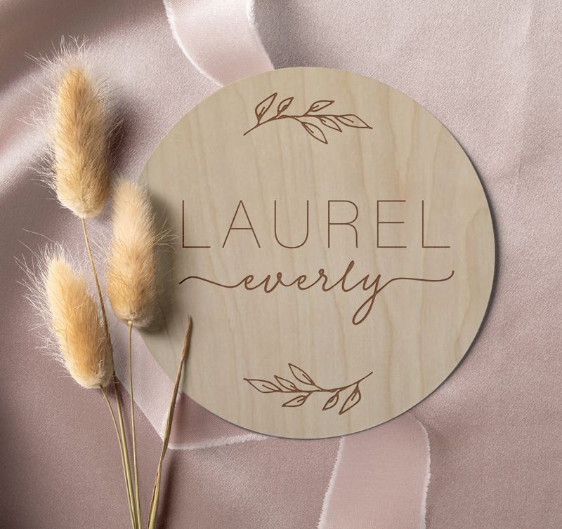 newborn name wood sign laurel, newborn photo prop, baby name announcement, wooden newborn name sign, birth announcement sign, name plaque (4")