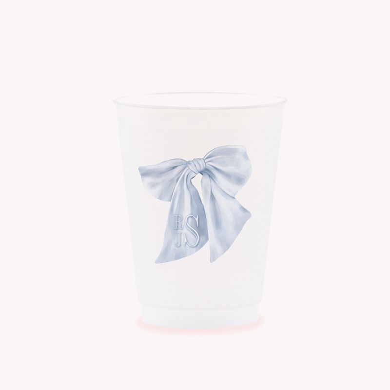 Personalized Blue Bow Party Cups for Baby Boy Shower Sprinkle, 1st Birthday Party, Bridesmaids Luncheon (25 cups (minimum))