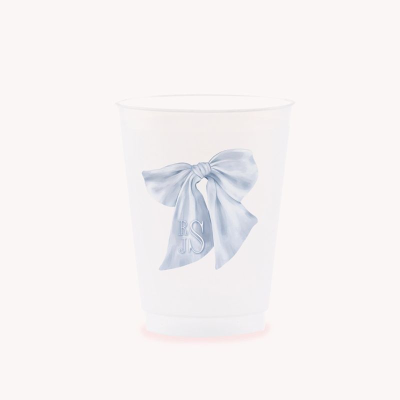 Personalized Blue Bow Party Cups for Baby Boy Shower Sprinkle, 1st Birthday Party, Bridesmaids Luncheon (25 cups (minimum))