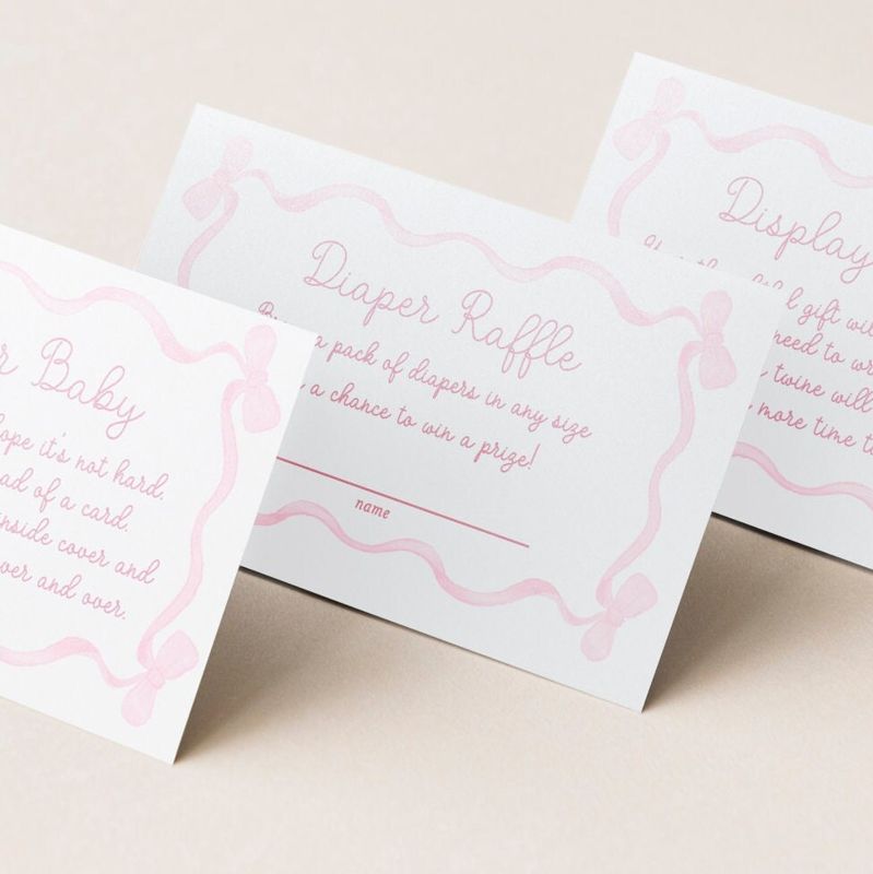 PRINTED Baby Shower Books for Baby or Diaper Raffle Insert Cards or Display Shower - Girl Baby Sprinkle - Pink Bow (20 printed cards | Books for Baby)
