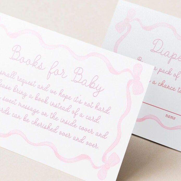 PRINTED Baby Shower Books for Baby or Diaper Raffle Insert Cards or Display Shower - Girl Baby Sprinkle - Pink Bow (20 printed cards | Books for Baby)