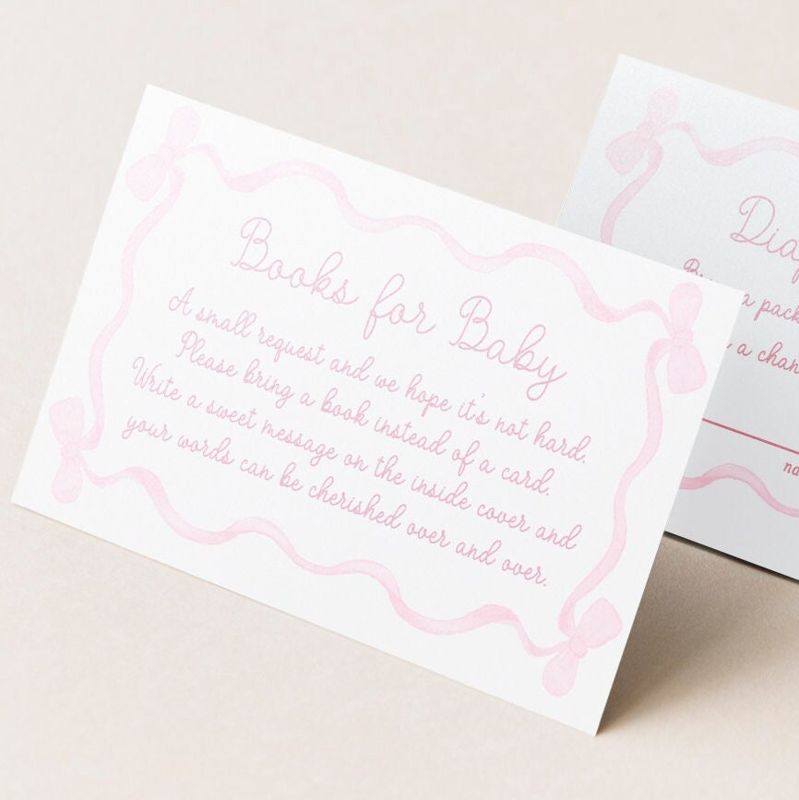 PRINTED Baby Shower Books for Baby or Diaper Raffle Insert Cards or Display Shower - Girl Baby Sprinkle - Pink Bow (20 printed cards | Books for Baby)