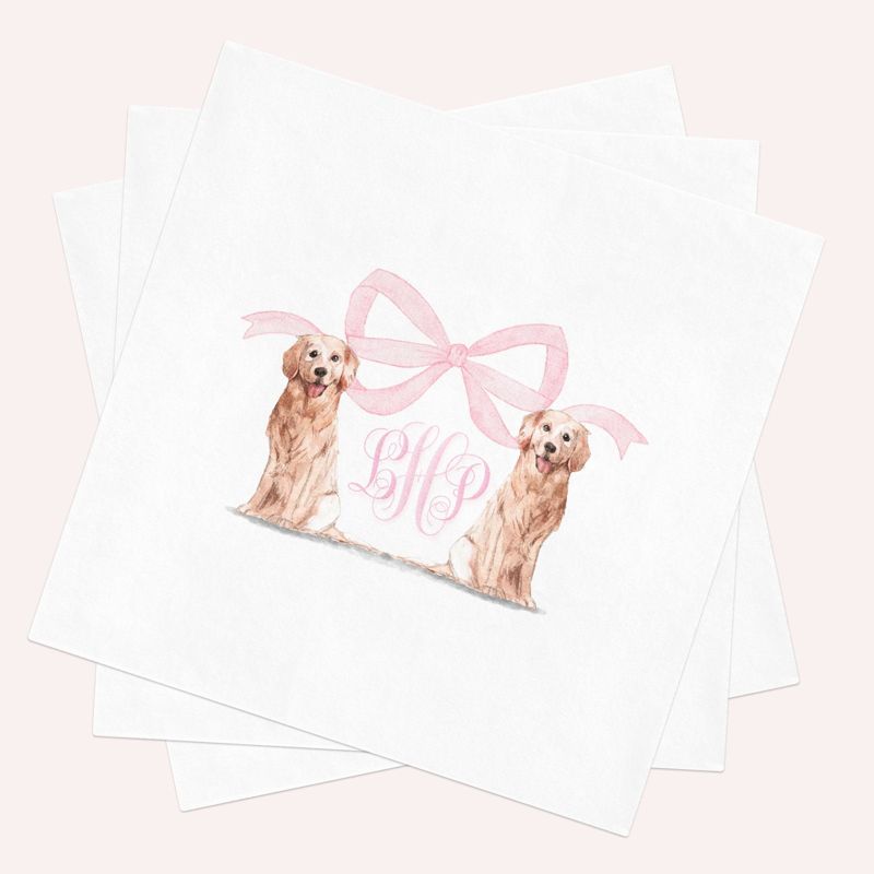 Golden Retriever Printed Napkins for Baby Shower - Custom Crest Paper Napkin - Personalized Monogram Cocktail Napkins for Baby Girl Sprinkle (100 Printed Napkins)