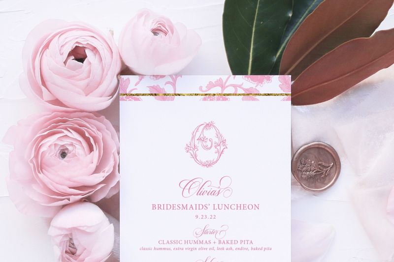 Printable Menu Cards for Pink Chinoiserie Bridal Shower, Bridal Tea Menu Card, Bridesmaids Luncheon Printed Menu, Baby Shower Menu Cards