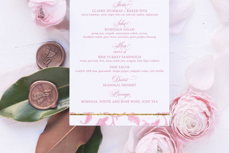 Printable Menu Cards for Pink Chinoiserie Bridal Shower, Bridal Tea Menu Card, Bridesmaids Luncheon Printed Menu, Baby Shower Menu Cards