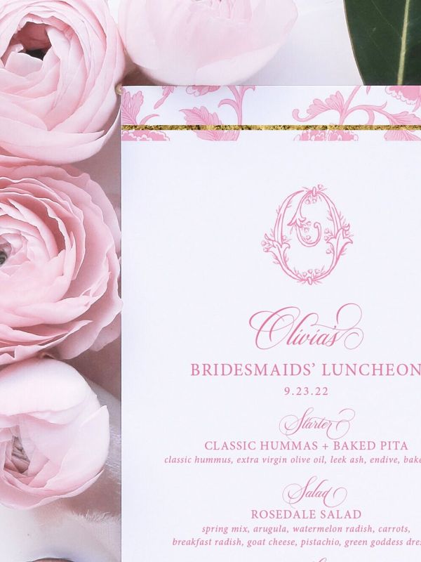 Printable Menu Cards for Pink Chinoiserie Bridal Shower, Bridal Tea Menu Card, Bridesmaids Luncheon Printed Menu, Baby Shower Menu Cards