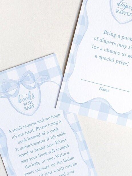PRINTED Baby Shower Books for Baby or Diaper Raffle Insert Cards - Baby Boy Sprinkle - Blue Gingham Bring a book instead of a card (20 printed cards | Books for Baby)