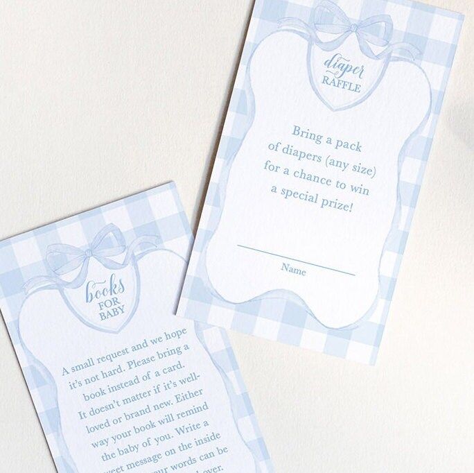 PRINTED Baby Shower Books for Baby or Diaper Raffle Insert Cards - Baby Boy Sprinkle - Blue Gingham Bring a book instead of a card (20 printed cards | Books for Baby)