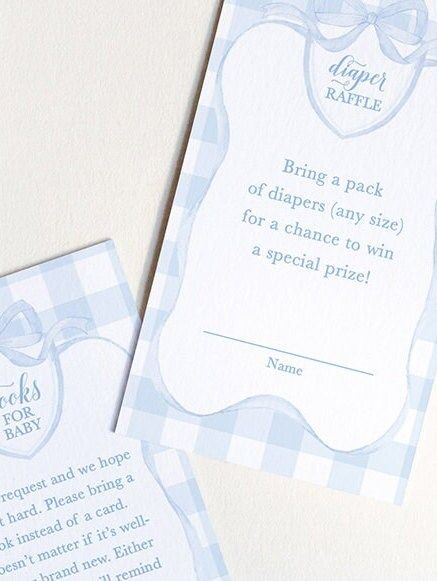 PRINTED Baby Shower Books for Baby or Diaper Raffle Insert Cards - Baby Boy Sprinkle - Blue Gingham Bring a book instead of a card (20 printed cards | Books for Baby)