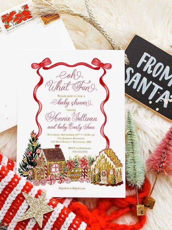 Christmas Baby Shower Invitations - Winter Baby Sprinkle - Gingerbread Invitations - Sip and See - Baby Girl - Cooking Decorating Party (10 printed invitations | Plain White Envelopes)