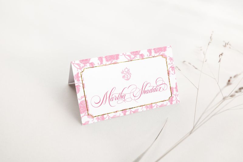 Printed Escort Cards for Bridal Shower - Pink Chinoiserie Place Cards - Chinoiserie Bridal Luncheon - Initial Escort Cards - Personalized (10 escort cards)