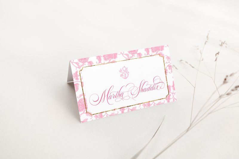 Printed Escort Cards for Bridal Shower - Pink Chinoiserie Place Cards - Chinoiserie Bridal Luncheon - Initial Escort Cards - Personalized (10 escort cards)